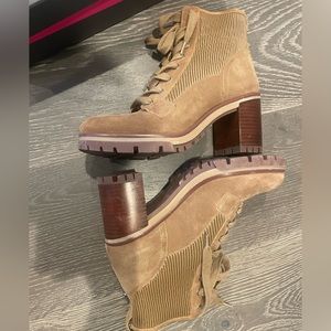 Vince Camuto block-heel lace-up bootie.